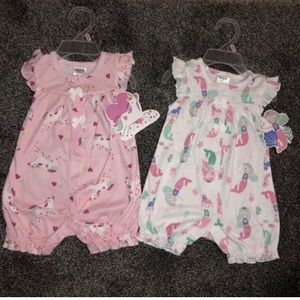 2x BabyGirl Rompers Size 0-3m Pink Unicorn, White Mermaid Super Girly New 🦄